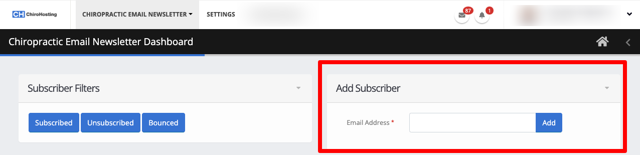 Chiropractic Email Newsletter - Add subscriber